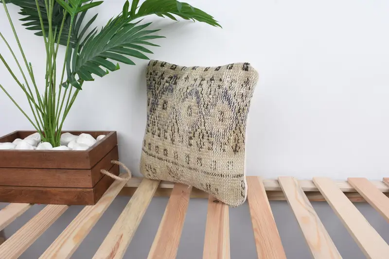 Kilim Cushion Sham, 12x12 Beige Pillow, Home Decor Pillow, Cushion, Interior Designer Pillow, Yoga Pillow Cover, Oriental Cushion, Garden Pillow - 5
