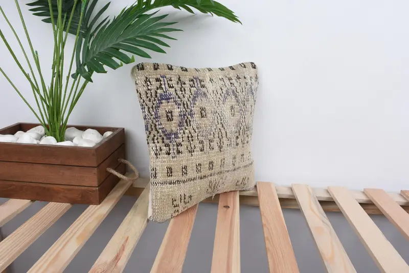Kilim Cushion Sham, 12x12 Beige Pillow, Home Decor Pillow, Cushion, Interior Designer Pillow, Yoga Pillow Cover, Oriental Cushion, Garden Pillow - 4