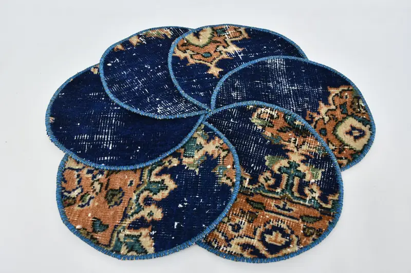 ボヘミアンブルー&オレンジサークルプレースマット、ミニマリストコットンウール装飾