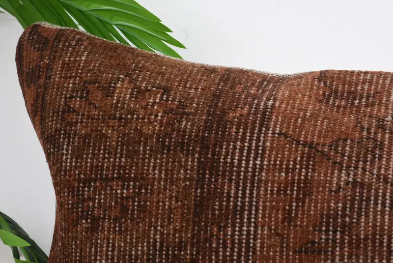 Vintage Pillow, 16x48 Brown Cushion Cover, Interior Designer Pillow, Pillow for Couch, Cushion Case, Crochet Pattern Cushion Case - 2