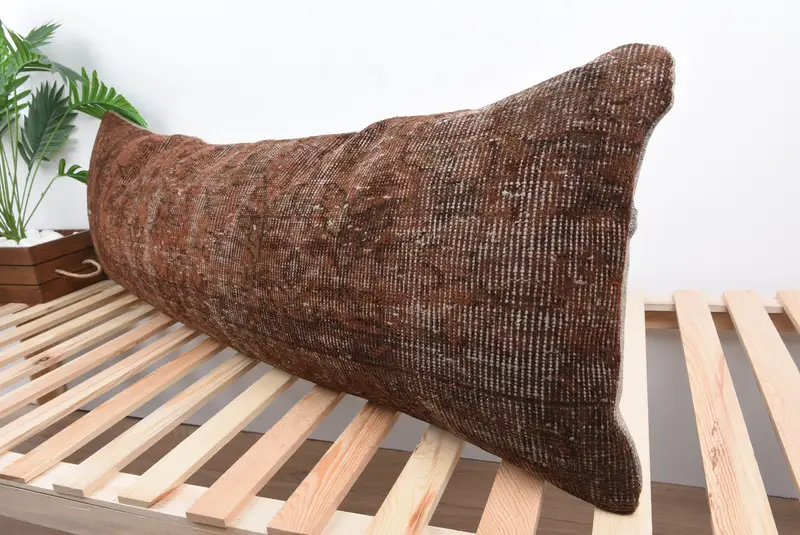 Vintage Pillow, 16x48 Brown Cushion Cover, Interior Designer Pillow, Pillow for Couch, Cushion Case, Crochet Pattern Cushion Case - 5