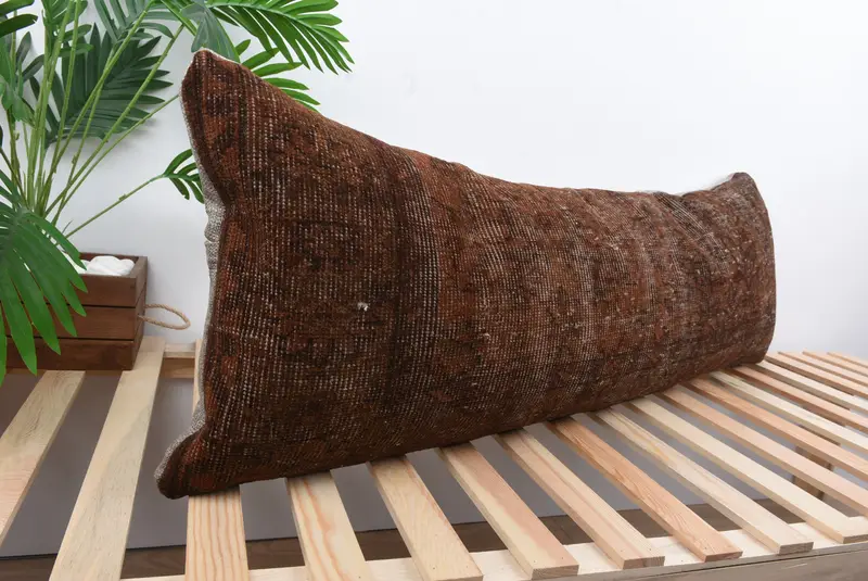 Vintage Pillow, 16x48 Brown Cushion Cover, Interior Designer Pillow, Pillow for Couch, Cushion Case, Crochet Pattern Cushion Case - 4