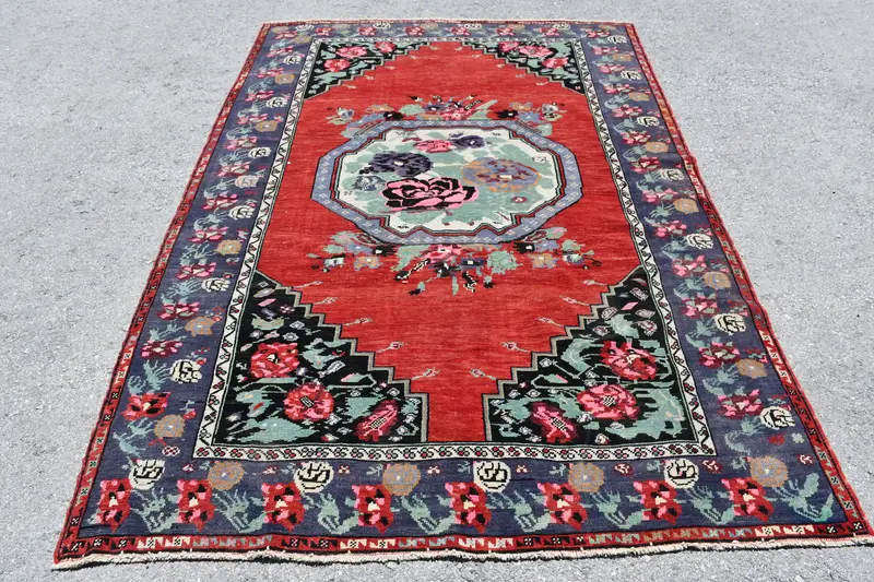 5.3x7.7 ft Vintage Rug, Oushak Rug, Red Oriental Rug Wool - 1