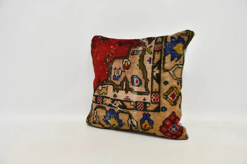 Bolster Throw Pillow, 24x24 Red Pillow Sham, Boho Pillow, Traditional Pillow Case, Pillow for Couch, Pillow, Vintage Kilim Throw Pillow - 4