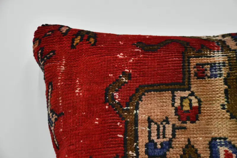 Bolster Throw Pillow, 24x24 Red Pillow Sham, Boho Pillow, Traditional Pillow Case, Pillow for Couch, Pillow, Vintage Kilim Throw Pillow - 2