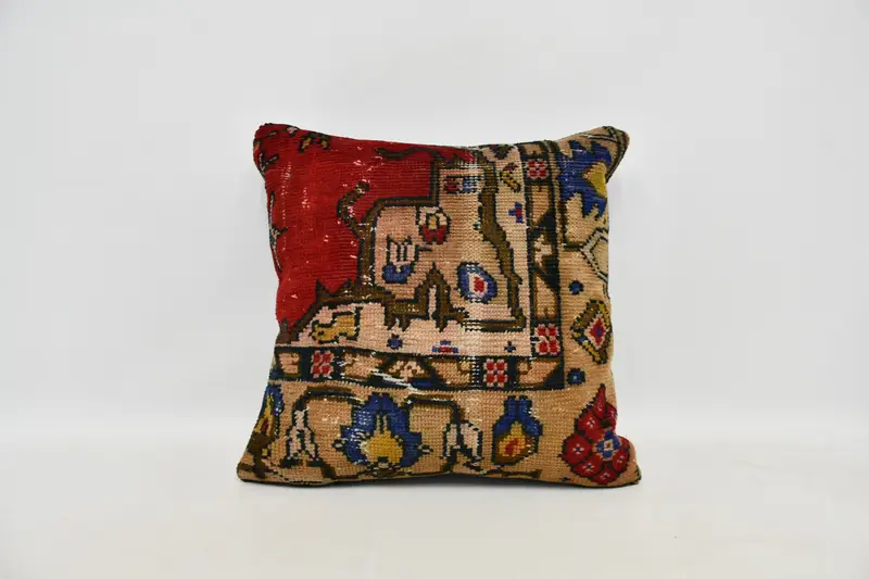 Bolster Throw Pillow, 24x24 Red Pillow Sham, Boho Pillow, Traditional Pillow Case, Pillow for Couch, Pillow, Vintage Kilim Throw Pillow - 1