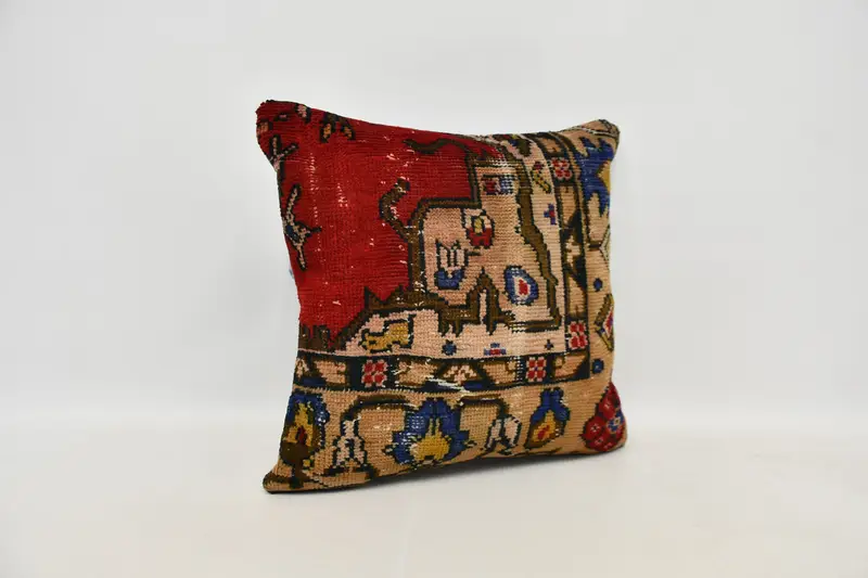 Bolster Throw Pillow, 24x24 Red Pillow Sham, Boho Pillow, Traditional Pillow Case, Pillow for Couch, Pillow, Vintage Kilim Throw Pillow - 3