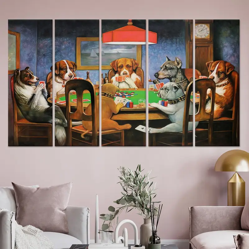 Lienzo elegante: perros jugando al póquer para tu sala de juegos