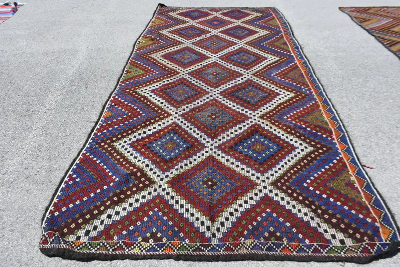Türkischer Vintage-Übergröße-Teppich 5,9 x 12,8 Fuß, rot-blauer südwestlicher Wollteppich - 1
