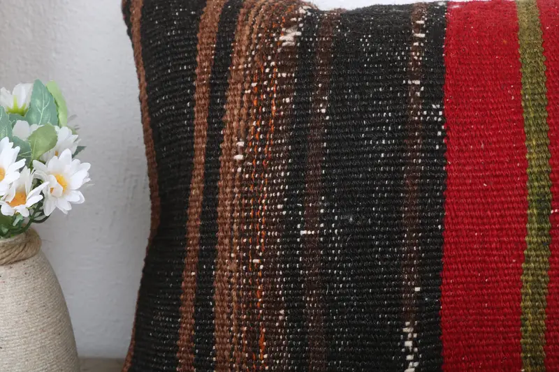 Chair Cushion Case, Interior Designer Pillow, Outdoor Patio Cushion, Pillow, Turkish Pillow, 12x24 Red Cushion Cover, Vintage Kilim Pillow - 3