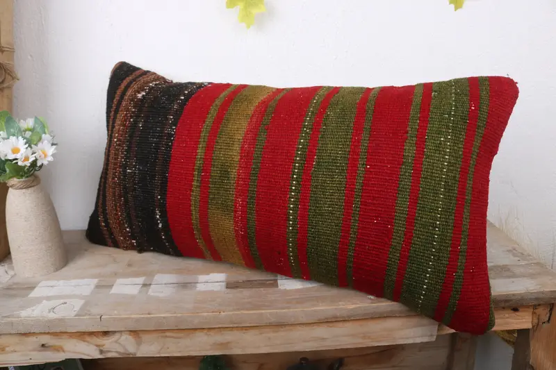 Chair Cushion Case, Interior Designer Pillow, Outdoor Patio Cushion, Pillow, Turkish Pillow, 12x24 Red Cushion Cover, Vintage Kilim Pillow - 4