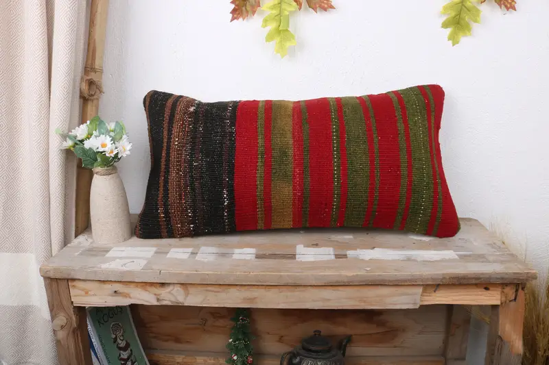 Chair Cushion Case, Interior Designer Pillow, Outdoor Patio Cushion, Pillow, Turkish Pillow, 12x24 Red Cushion Cover, Vintage Kilim Pillow - 1