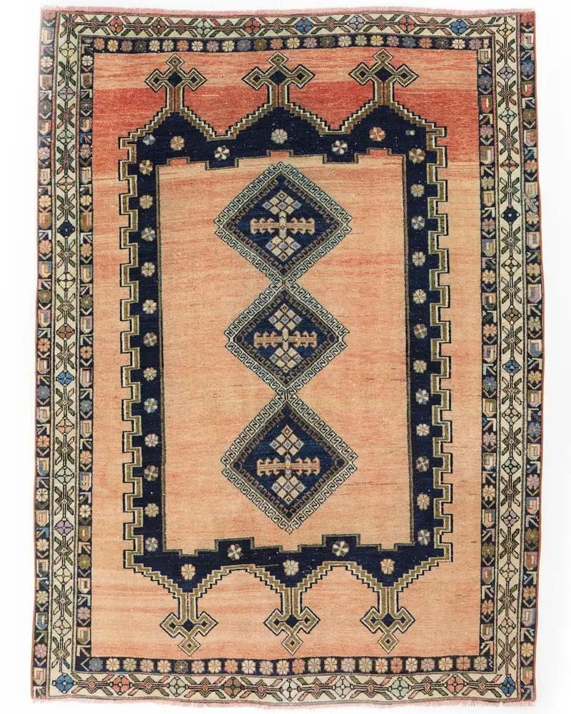 Canlı Turuncu Halı, 5,2x6,7 ft Mavi Vurgulu