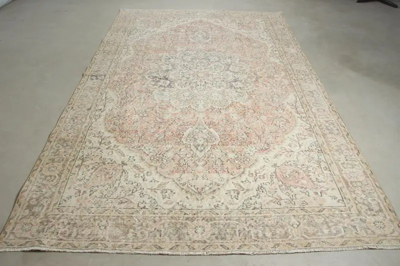 Orange & Beige Rug, 6.3x10.3 ft Striped Geometric Design