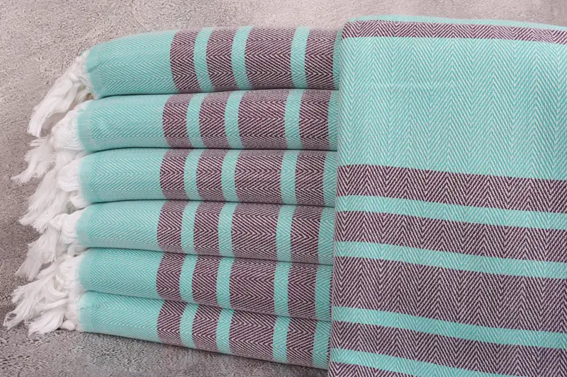 Türkisches Handtuch, personalisierbar, Chevron, Mint und Burgunderrot, 101,6 x 160 cm