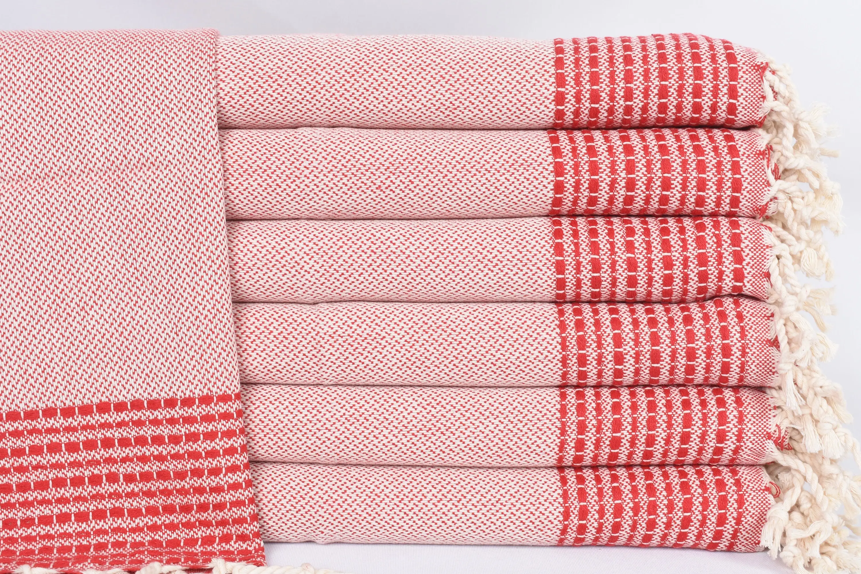 Red Striped Hand Towel Organic Cotton, 40x20 Inches, Monogram Option - 1