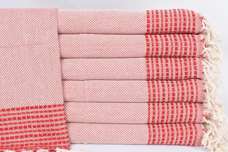 Red Striped Hand Towel Organic Cotton, 40x20 Inches, Monogram Option