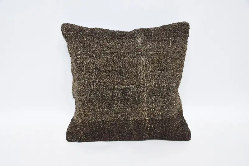 Small Square Vintage Plaid Pillow Case, Brown Woven Antique 12x12 inch Pillow Sham - 1