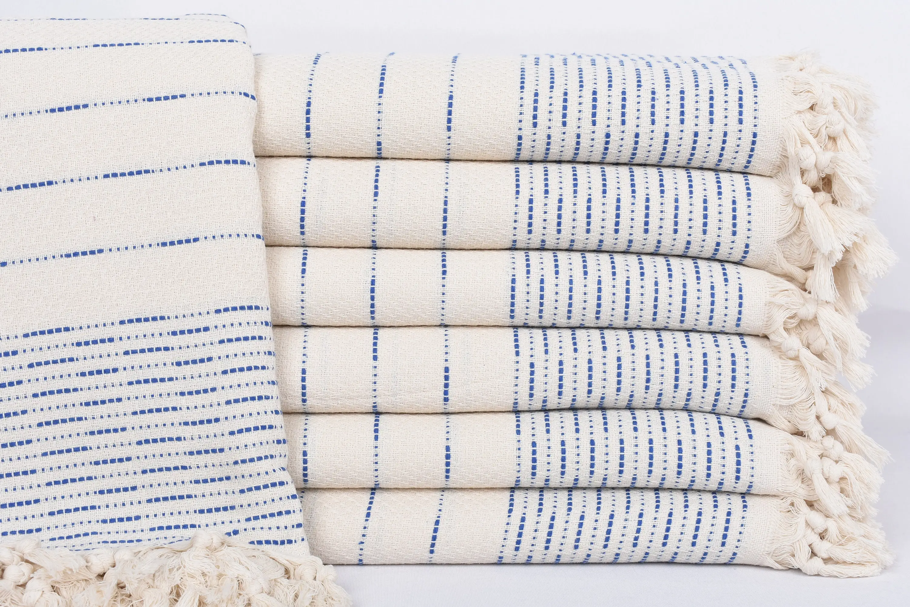 Turkish Blanket Sax Blue Striped Design Throw, 97x91 Inches - 1