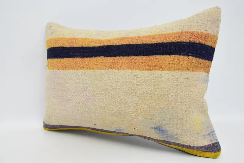 Handmade Kilim Cushion, 16x24 Beige Pillow Sham, Ethnical Kilim Rug Pillow, Ikat Pillow Sham, Vintage Kilim Throw Pillow, Cushion Cover - 4