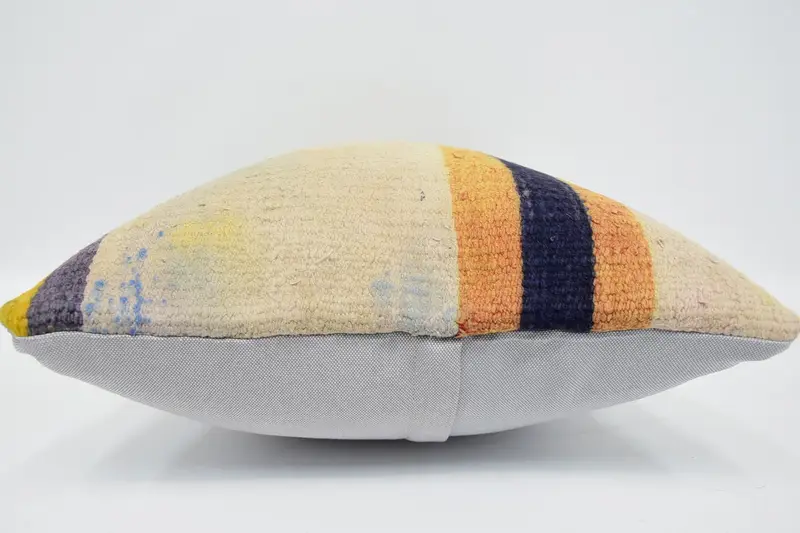 Handmade Kilim Cushion, 16x24 Beige Pillow Sham, Ethnical Kilim Rug Pillow, Ikat Pillow Sham, Vintage Kilim Throw Pillow, Cushion Cover - 5
