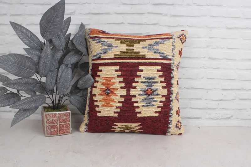 Boho Pillow, Vintage Pillow, Gift Pillow, Accent Throw Cushion, 20x20 Red Pillow Cover, Handwoven Pillow Cover Cushion Case, Cushion Cover - 1