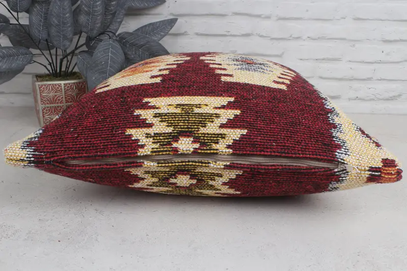 Boho Pillow, Vintage Pillow, Gift Pillow, Accent Throw Cushion, 20x20 Red Pillow Cover, Handwoven Pillow Cover Cushion Case, Cushion Cover - 5