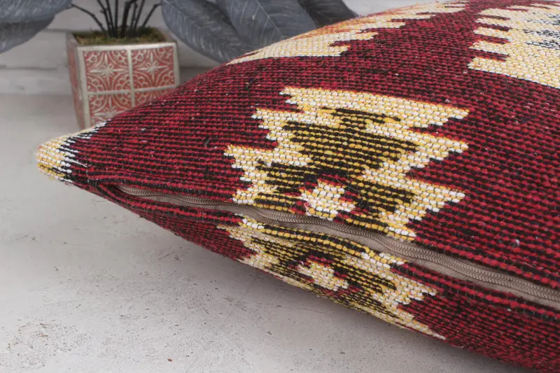 Boho Pillow, Vintage Pillow, Gift Pillow, Accent Throw Cushion, 20x20 Red Pillow Cover, Handwoven Pillow Cover Cushion Case, Cushion Cover - 6