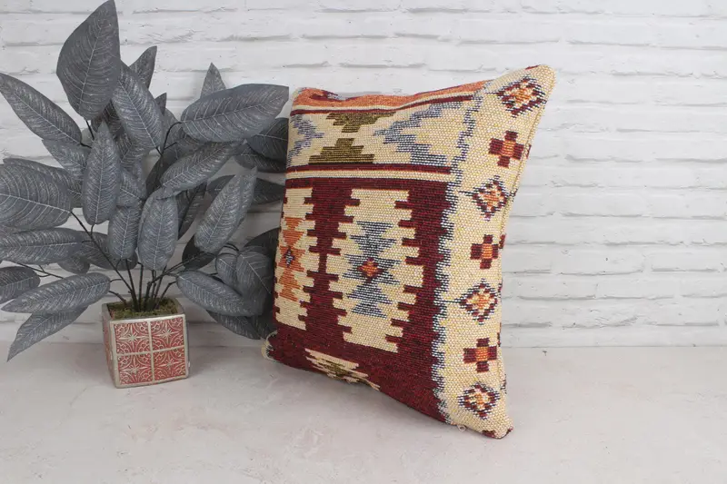 Boho Pillow, Vintage Pillow, Gift Pillow, Accent Throw Cushion, 20x20 Red Pillow Cover, Handwoven Pillow Cover Cushion Case, Cushion Cover - 4