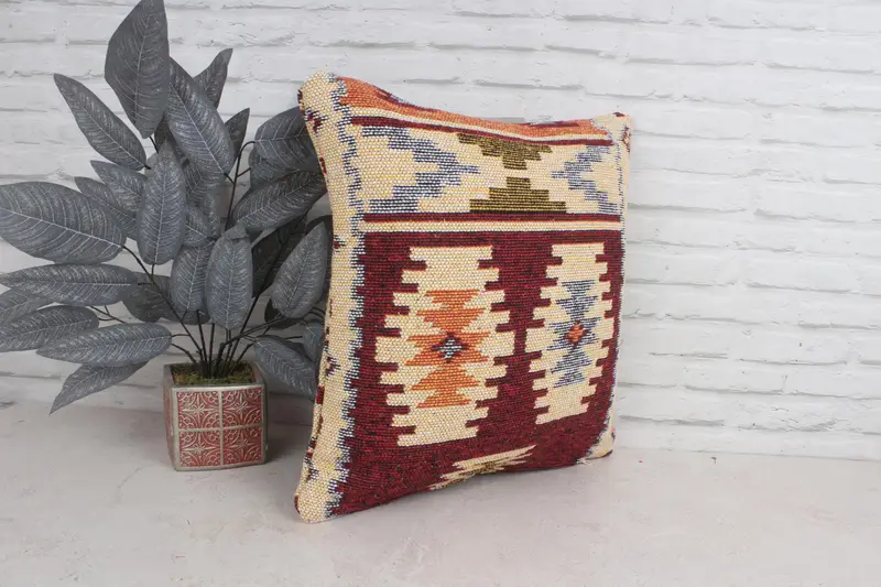Boho Pillow, Vintage Pillow, Gift Pillow, Accent Throw Cushion, 20x20 Red Pillow Cover, Handwoven Pillow Cover Cushion Case, Cushion Cover - 3