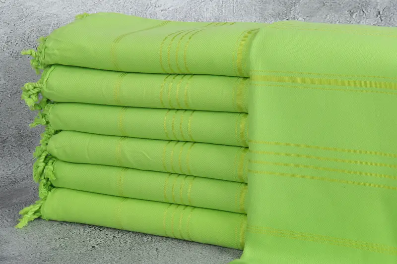 Turkish Towel Green Striped Boho Beach Towel, 40x71 Inches