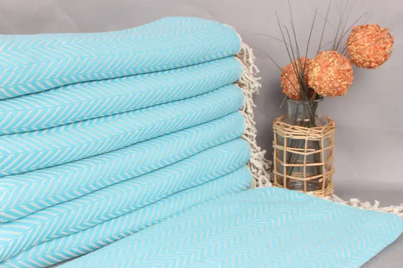 Monogrammed Turkish Bath Towel Turquoise Chevron, 40x71 Inches