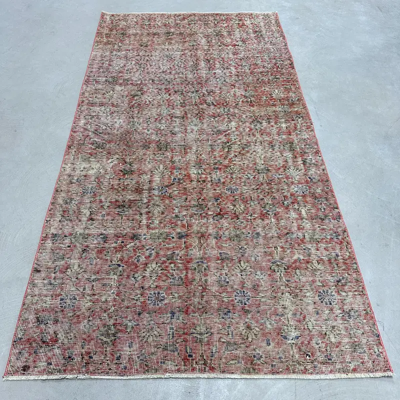 Turkish Vintage Rug, 4.2x7.9 ft Area Rug, Red Blue Floral Rug - 1
