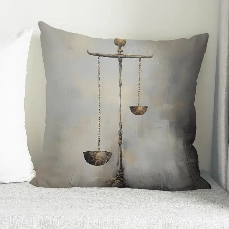Bedrucktes Kissen mit Gerechtigkeitsmotiv: Scale-and-Balance-Design für die Inneneinrichtung