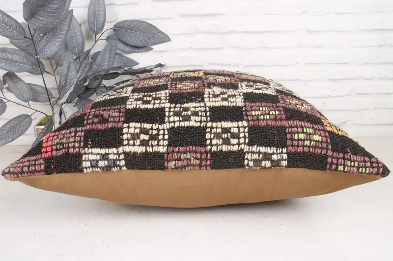 Kilim Cushion Sham, Vintage Kilim Pillow, Pillow Sham, Boho Pillow Sham Cover, Handwoven Pillow Cover Pillow Cover, 24x24 Brown Cushion - 5