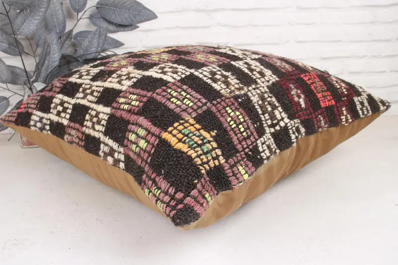 Kilim Cushion Sham, Vintage Kilim Pillow, Pillow Sham, Boho Pillow Sham Cover, Handwoven Pillow Cover Pillow Cover, 24x24 Brown Cushion - 6