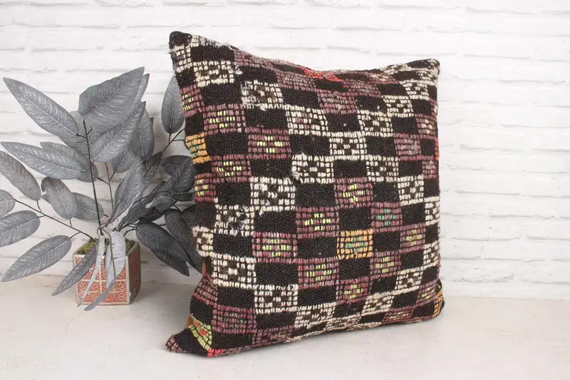Kilim Cushion Sham, Vintage Kilim Pillow, Pillow Sham, Boho Pillow Sham Cover, Handwoven Pillow Cover Pillow Cover, 24x24 Brown Cushion - 3