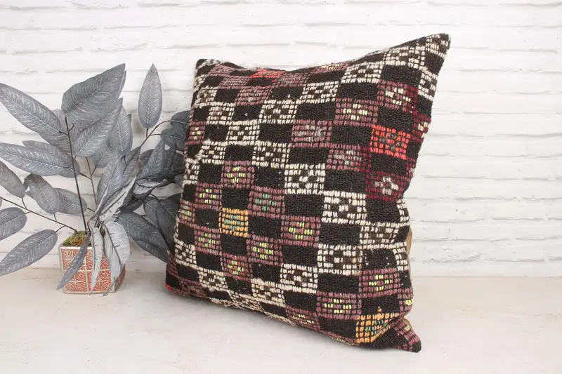 Kilim Cushion Sham, Vintage Kilim Pillow, Pillow Sham, Boho Pillow Sham Cover, Handwoven Pillow Cover Pillow Cover, 24x24 Brown Cushion - 4