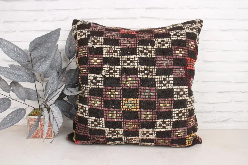 Kilim Cushion Sham, Vintage Kilim Pillow, Pillow Sham, Boho Pillow Sham Cover, Handwoven Pillow Cover Pillow Cover, 24x24 Brown Cushion - 1