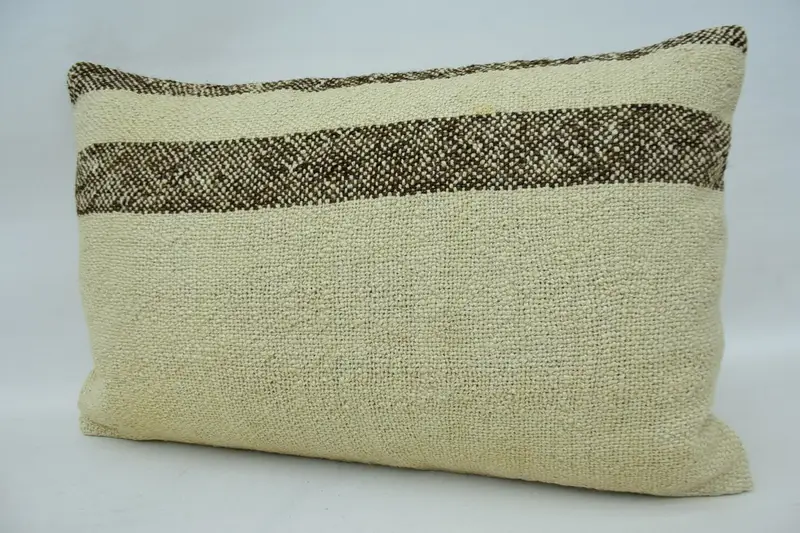 Boho Pillow Sham Cover, Cushion, Knitted Cushion Case, Antique Pillows, Ethnical Kilim Rug Pillow, 16x24 Beige Pillow Sham - 2