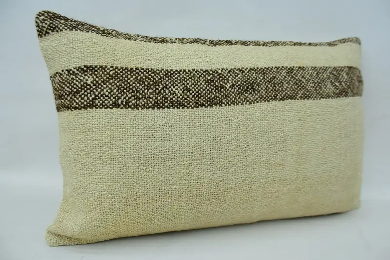 Boho Pillow Sham Cover, Cushion, Knitted Cushion Case, Antique Pillows, Ethnical Kilim Rug Pillow, 16x24 Beige Pillow Sham - 3