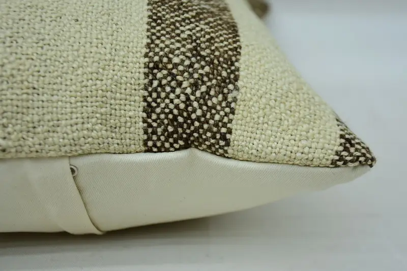 Boho Pillow Sham Cover, Cushion, Knitted Cushion Case, Antique Pillows, Ethnical Kilim Rug Pillow, 16x24 Beige Pillow Sham - 5