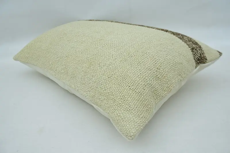 Boho Pillow Sham Cover, Cushion, Knitted Cushion Case, Antique Pillows, Ethnical Kilim Rug Pillow, 16x24 Beige Pillow Sham - 6
