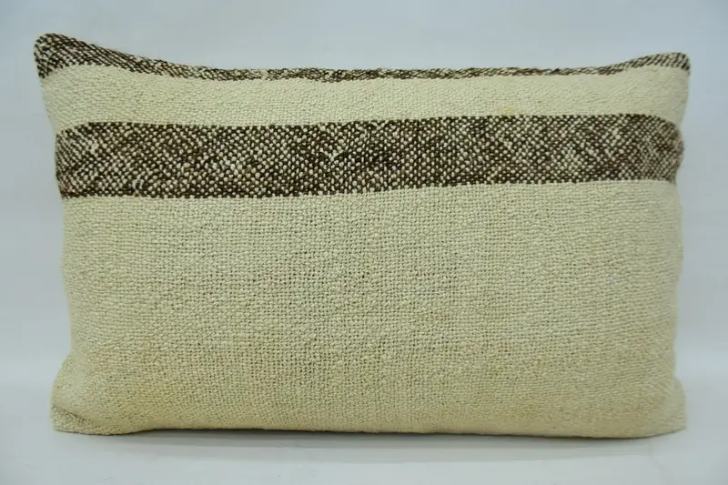 Boho Pillow Sham Cover, Cushion, Knitted Cushion Case, Antique Pillows, Ethnical Kilim Rug Pillow, 16x24 Beige Pillow Sham - 1
