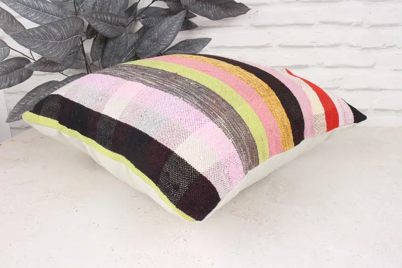18x18 Pink Cushion Case, Kilim Pillow Cover, Ethnical Kilim Rug Pillow, Pillow Cover, Vintage Kilim Throw Pillow, Boho Throw Pillow Case - 6