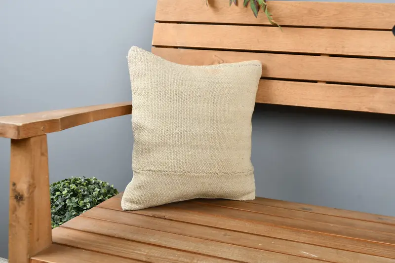 Throw Kilim Pillow, Pillow Case, Gift Pillow, Morroccon Kilim Cushion Pillow Cover, 12x12 Beige Cushion, Ethnical Kilim Rug Pillow - 1