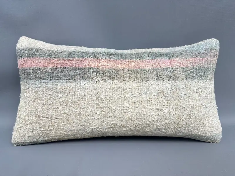 Office Chair Pillow Case, Antique Pillows, Turkish Kilim Pillow, Bolster Throw Cushion Cover, Gift Pillow, Cushion Case, 10x20 Beige Pillow Sham - 4