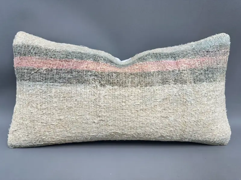 Office Chair Pillow Case, Antique Pillows, Turkish Kilim Pillow, Bolster Throw Cushion Cover, Gift Pillow, Cushion Case, 10x20 Beige Pillow Sham - 1