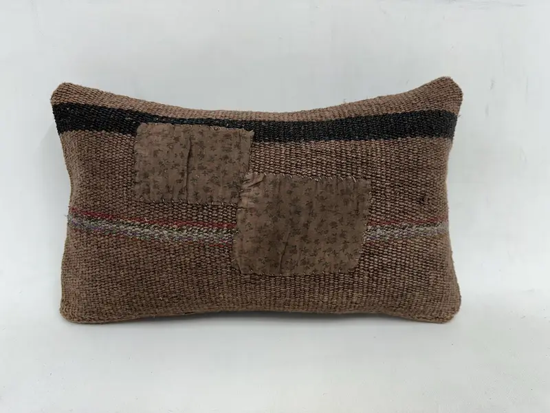 Crochet Pattern Pillow Case, Home Decor Pillow, Pillow for Couch, Interior Designer Pillow, 12x20 Brown Pillow Sham, Tapestry Cushion, Cushion Cover - 1