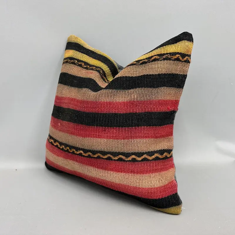 18x18 Brown Cushion, Gift Pillow, Bolster Pillow, Kilim Pillow, Knitted Cushion Cover, Pillow Case, Kilim Pillow Cover, Kilim Rug Cushion Case - 3